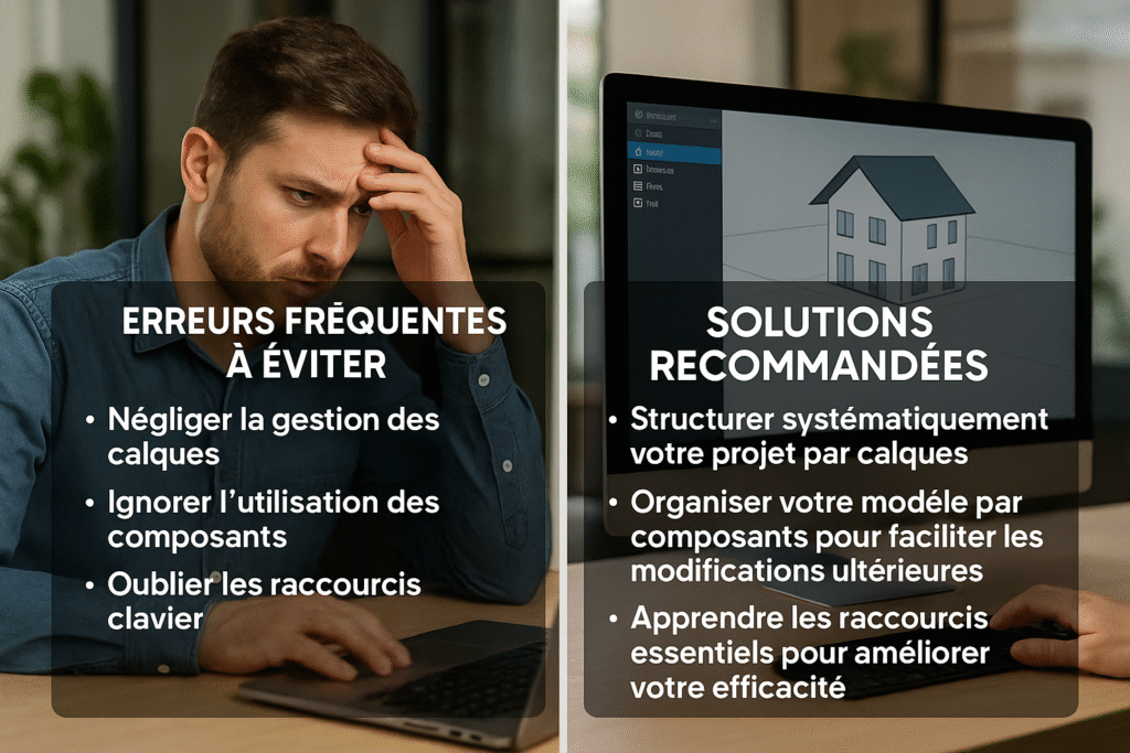 Les erreurs fréquentes à éviter sur SketchUp pour optimiser vos modèles 3D et améliorer vos compétences en design.